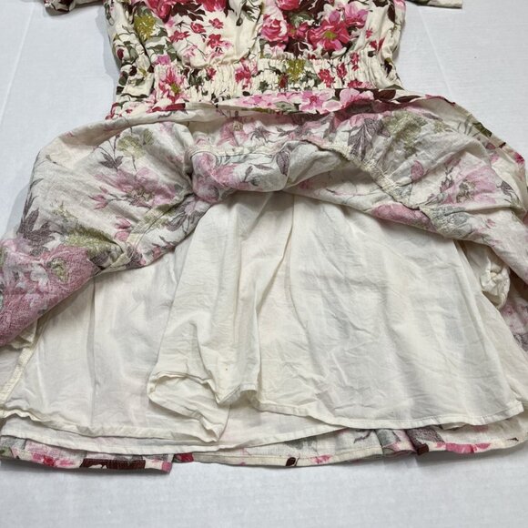 Abercrombie & Fitch Dress L Tall Floral‎ Linen Blend Smocked Waist Tiered Mini - Picture 9 of 9